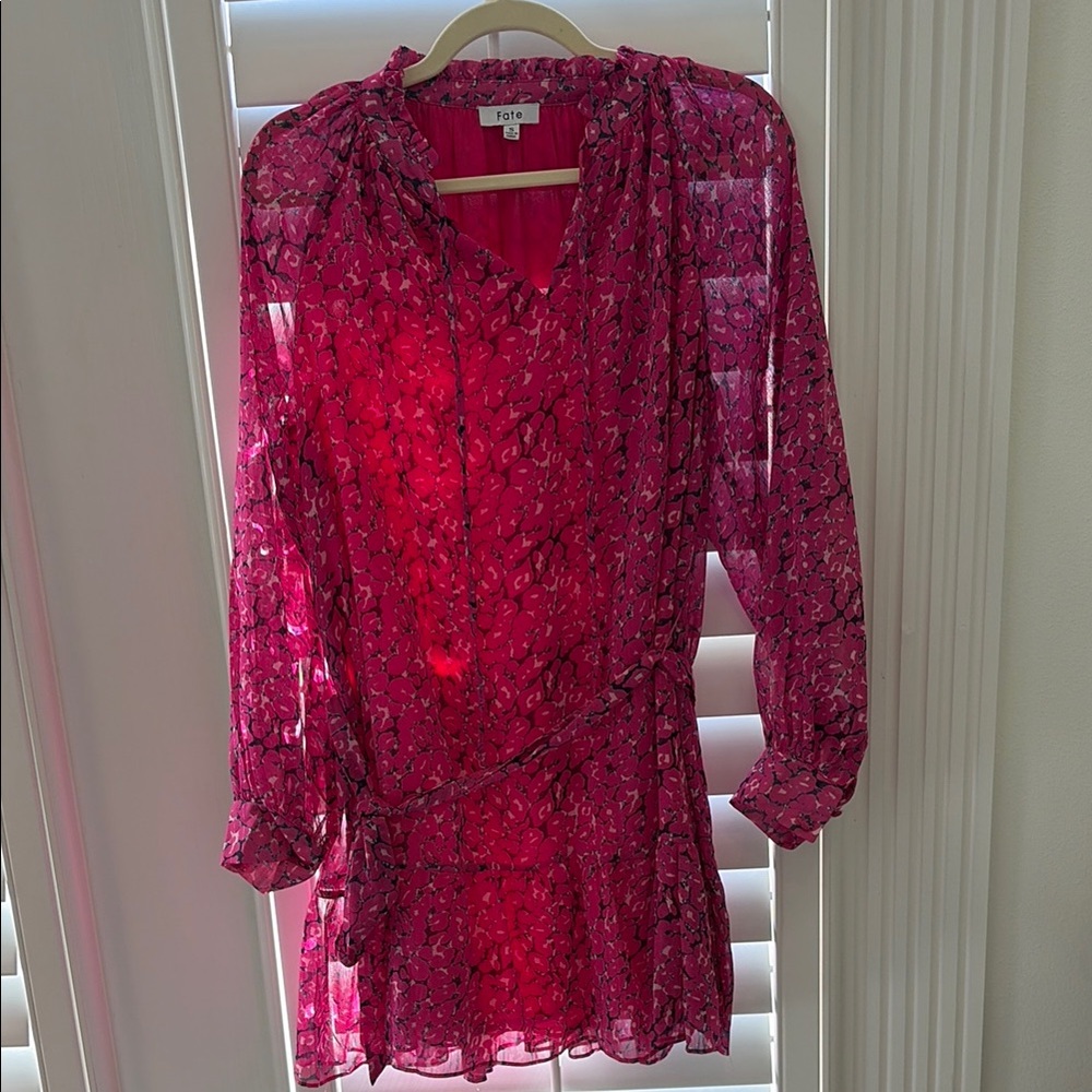 Pink Sheer Long Sleeve Dress